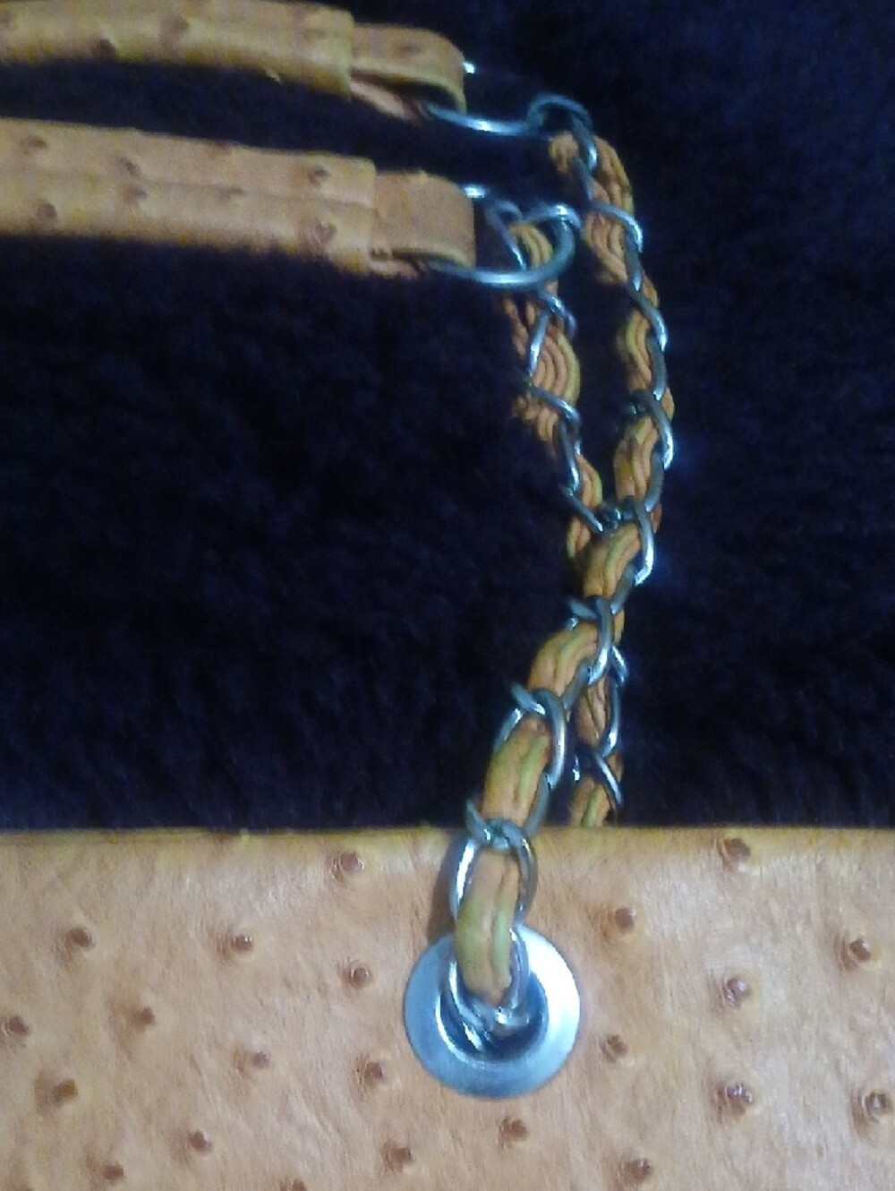 Structured Tan Tote with Chain-Link Handles - Picture 4 of 6